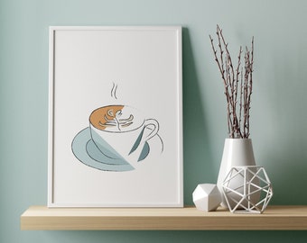 Coffee Wall Art, Coffee Art, Coffee Digital Print, Coffee Instant Download, Coffee Cup, Cafe Digital Art, Coffee Digital