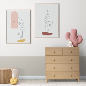 Boho Dancer Wall Art Set of 2 – Minimalist Line Art Printable | Digital Download Poster | Modern Ballet Art for Bedroom or Studio