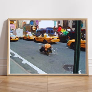 NYC Taxi Street Art, New York City Printable Wall Art, Nostalgic Urban Scene, Yellow Cab, Digital Download, Original Artist, NYC Painting