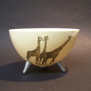 Original African ostrich egg shell suitable as a side dish, for nibbles giraffe motif on the outside