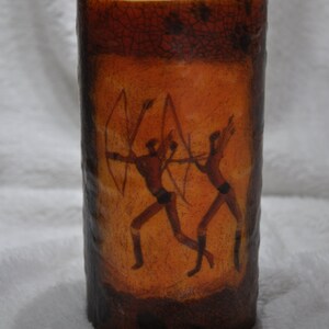 Original African candle with motif Bushman all around