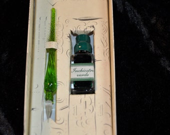 Kalligraphie Glasfeder MIDI in grün in einer Geschenkverpackung mit 5 ml Tinte 0386