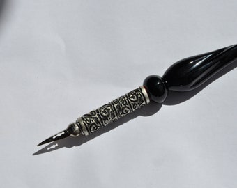 Calligraphy glass pen made of Murano glass with black metal shaft