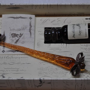 Kalligraphie Set mit Glasschreibfeder in braun & Zubehör 0396