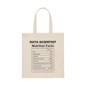 Gift for Data Scientist and Analyst, Stylish Analyst Tote Bag, Data Scientist Nutritional Facts, Perfect Gift for Analytical Minds