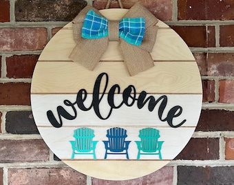 Beach Door Hanger | Coastal Welcome Sign | Summer Front Door Decor | Beach Sign | Nautical Door Decor | Wooden Porch Sign | Beach House