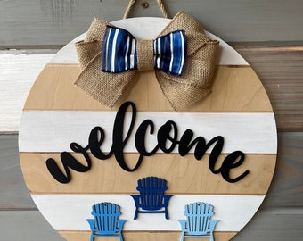 Beach Door Hanger | Coastal Welcome Sign | Summer Front Door Decor | Beach Sign | Nautical Door Decor | Wooden Porch Sign | Beach House