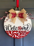 Christmas Welcome Door Hanger: Birch Wood Peppermint Sign