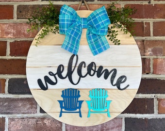 Beach Door Hanger | Coastal Welcome Sign | Summer Front Door Decor | Beach Sign | Nautical Door Decor | Wooden Porch Sign | Beach House