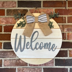 Welcome Door Hanger | Front Door | Welcome | All Year | Welcome Wreath | Front Door Decor | Welcome Sign | Front Door Sign | Grey and White