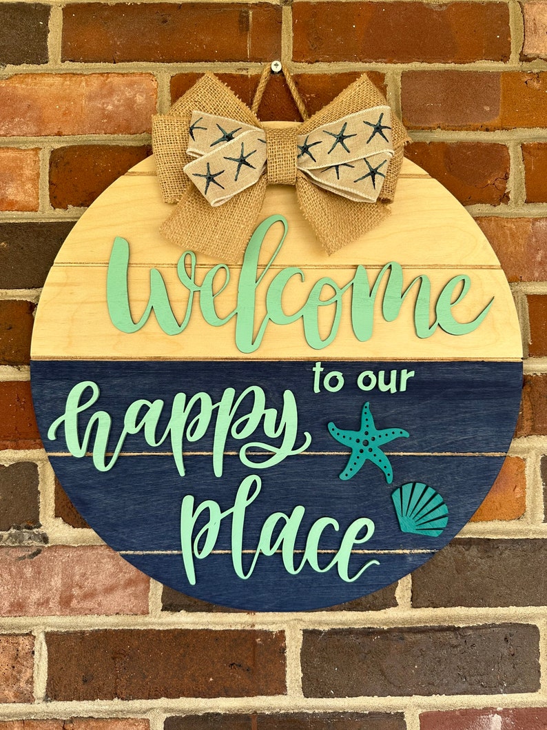 to Our Happy Place Door Hangerfront Door Wreathdoor Etsy