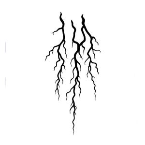 May include: Black, stylized illustration of three root-like shapes with many branches, against a white background. The shapes are symmetrical and appear to be hanging down. The image is a graphic design.