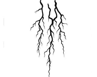 May include: Black, stylized illustration of three root-like shapes with many branches, against a white background. The shapes are symmetrical and appear to be hanging down. The image is a graphic design.