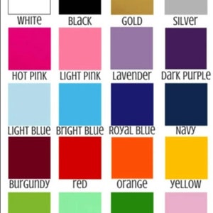 Peut inclure: Un nuancier pr&eacute;sentant une grille de vingt &eacute;chantillons de couleurs. Les couleurs comprennent le blanc, le noir, l'or, l'argent, le rose vif, le rose clair, le lavande, le violet fonc&eacute;, le bleu clair, le bleu vif, le bleu roi, le marine, le bordeaux, le rouge, l'orange, le jaune, le vert citron, menthe, vert et lilas.