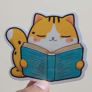 Cat Reading Book Sticker | Cat Sticker | Laptop Sticker | Water Bottle Sticker | Journal Sticker | Animal Sticker