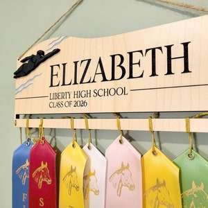 Personalized Swim Ribbon Holder: Engraved Wall Hanging Display