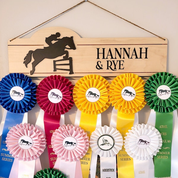 Horse show ribbon holder, ribbon display, equestrian ribbon wall hanging, awards holder
