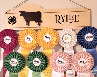 4H show ribbon holder, ribbon display, agricultural and livestock ribbon wall hanging, awards holder