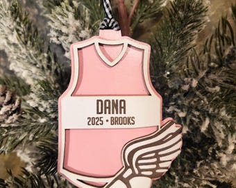 Personalized Track Ornament: Laser Cut Wood, Custom Colors