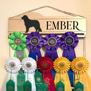 Personalized Dog Show Ribbon Holder: Engraved Wall Hanging Display image 1