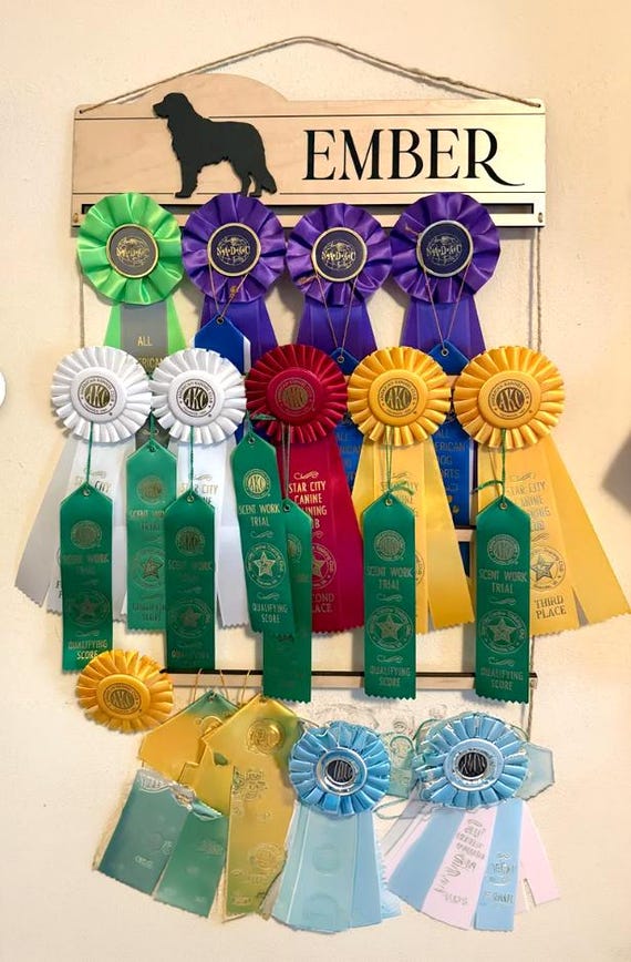Personalized Dog Show Ribbon Holder: Engraved Wall Hanging Display
