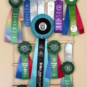 Personalized Dog Show Ribbon Holder: Engraved Wall Hanging Display image 2