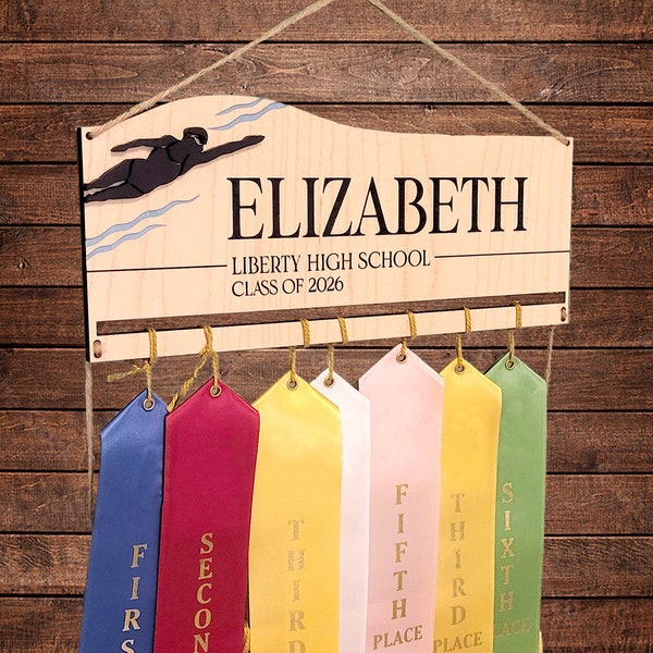 Swim ribbon holder, ribbon display, swimmer ribbon wall hanging, swimming awards holder