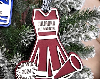 Personalized Cheerleading Ornament: Laser Cut Wood Cheer Gift