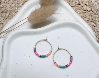 Fine Miyuki hoop earrings made of gold-plated stainless steel, fine boho earrings, colorful hoop earrings, simple earrings, maid of honor gift, stainless steel gold