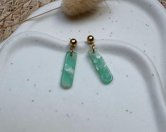 Green acetate gold earrings | Stainless steel stud earrings | Minimalist dangle earrings | Lightweight jewelry | Gift for her | Boho style