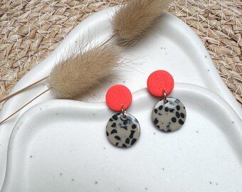 Handmade earrings made of clay and acetate | Neon & Dalmatian | Round statement earrings | Lightweight and stylish | Waterproof | Gift