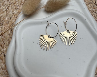 Gold Boho Earrings | Semicircle Fan Design | Minimalist Hoop Earrings | Waterproof Stainless Steel | Brass Jewelry | Gift for Women