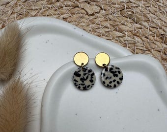 Handmade earrings in waterproof stainless steel and acetate | Dalmatian | Round statement earrings | Lightweight and stylish