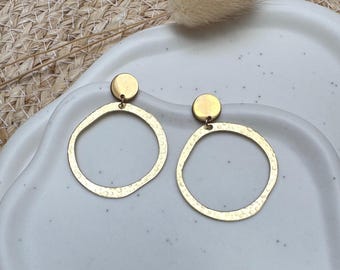 Handmade Stainless Steel Earrings | Matte Gold & Gold | Hammered Matte | Boho Stud Earrings | Lightweight Statement Earrings | Gift