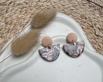 Handmade earrings in nude and beige clay and acetate | Round statement earrings | Lightweight and stylish | Waterproof