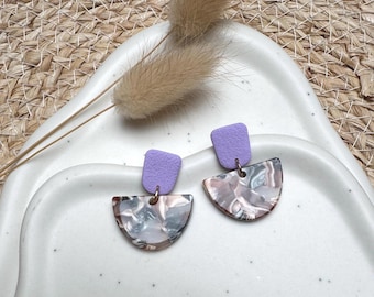 Handmade earrings in lilac clay and acetate | Lightweight statement earrings | Light and stylish | Waterproof | Stainless steel | Gift