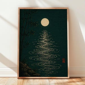 Japanese Moon Wall Art, Zen Moonlight Print, Minimalist Night Poster, Moon Reflection Artwork, Japandi Decor Printable