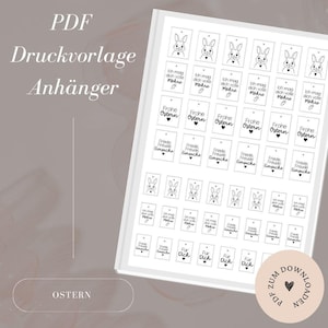 Datei - Anhänger -  Etiketten - Ostern - Osterhase - Frohe Ostern - Geschenkeanhänger -  PDF Vorlage zum Download und Selbstausdrucken