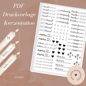 PDF Druckdatei Kerzentattoos inkl. Gewerbelizenz - Muttertag - Mama - Kerzenfolie -Kerzensticker -  A4- Download & Selbstausdrucken