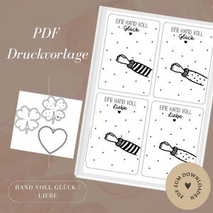 Datei + SVG - Hand voll Liebe / Glück - Anhänger - A4 - PDF Vorlage zum Download und Selbstausdrucken - 3 Anhänger - Laser