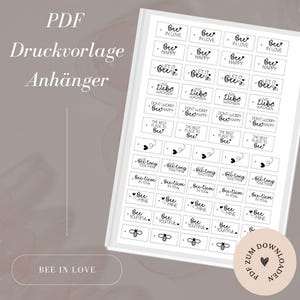 Fichier PDF - y compris la licence commerciale - Étiquettes - Étiquettes - Abeille amoureuse - Abeille - Fleurs - Étiquettes cadeaux - Téléchargez/Imprimez vous-même