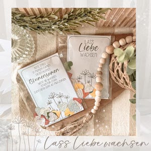 Druckvorlage - Datei - Geschenkkarte -  Lass Liebe wachsen - Blumensamen - Herz - PDF Vorlage zum Download und Selbstausdrucken