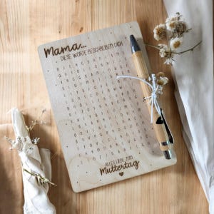 SVG Datei inkl. Gewerbelizenz - Datei - Geschenkkarte -  Mama - Muttertag - Buchstabensalat - Kreuzworträtsel - Stift - Download - Lasercut