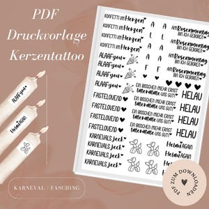 PDF print file candle tattoo including commercial license - Carnival/Fasching - Helau - candle foil - candle sticker - A4 - download & print yourself