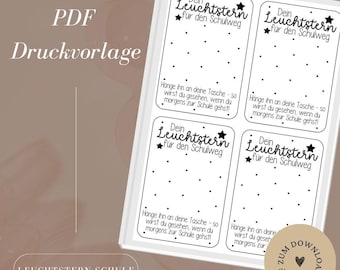 Druckvorlage - Datei - Geschenkkarte -  Leuchtstern - Schule - Grundschule - Kinder - Kids  - PDF Vorlage zum Download und Selbstausdrucken