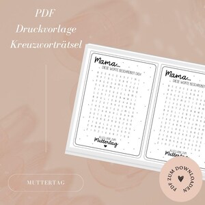 Datei - inkl. Gewerbelizenz - Mitbringsel - Muttertag - Mama - Kreuzworträtsel - Rätsel - Druckvorlage - PDF zum Download - Selbstausdrucken