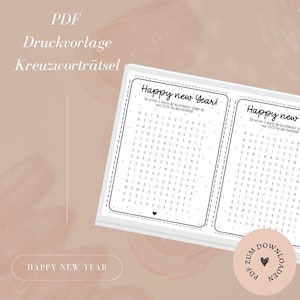 Datei - Silvester - Mitbringsel - Neujahrskarte - Kreuzworträtsel - Happy New Year Druckvorlage - PDF zum Download - Selbstausdrucken