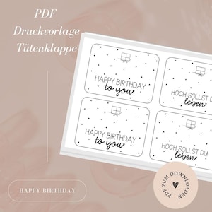 Druckvorlage - Datei - Tütenklappe -  Geburtstag - Birthday - A4 - PDF Vorlage zum Download und Selbstausdrucken