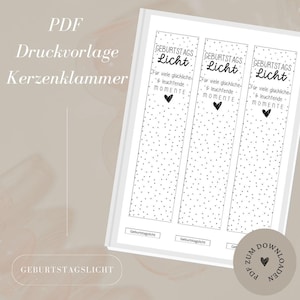 Datei - Kerzenklammer - Mitbringsel - Geschenk - 'Geburtstagslicht' - Geburtstag - A4 - PDF Vorlage zum Download und Selbstausdrucken