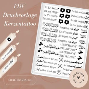 PDF-afdrukbestand kaars-tatoeages inclusief commerciële licentie - favoriete persoon - complimenten - kaarsfolie - kaarsstickers - A4 downloaden en zelf afdrukken